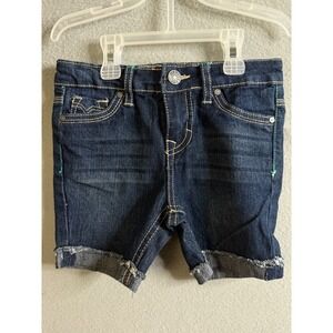 YASO Denim Shorts Girls 4T Cuffed‎ Dark Wash Embroidered Pockets